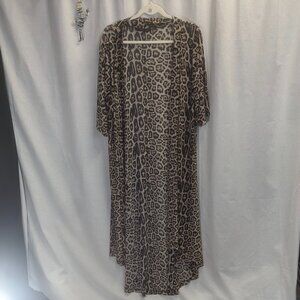 Crazy Train One Size Sheer Long Open Cardigan Leopard Print